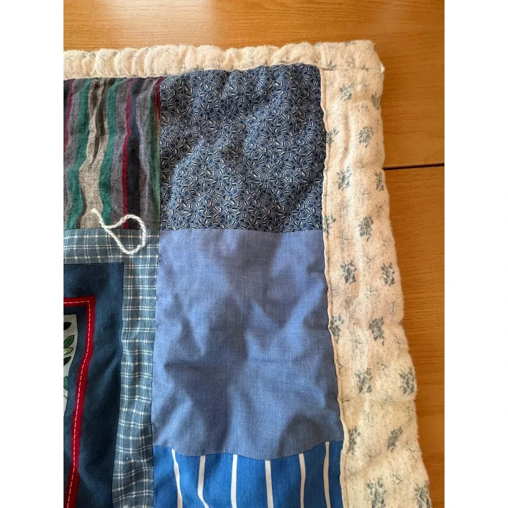 Vintage Noahs Ark Patchwork‎ Baby Quilt Blue Nursery OS Cottagecore Minimalist